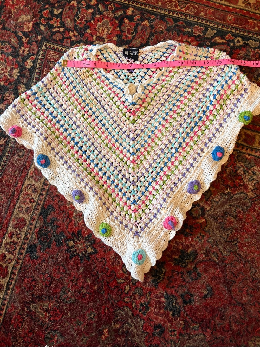 The Children's Place Cream Crochet Poncho with Multicolor Flower Trim